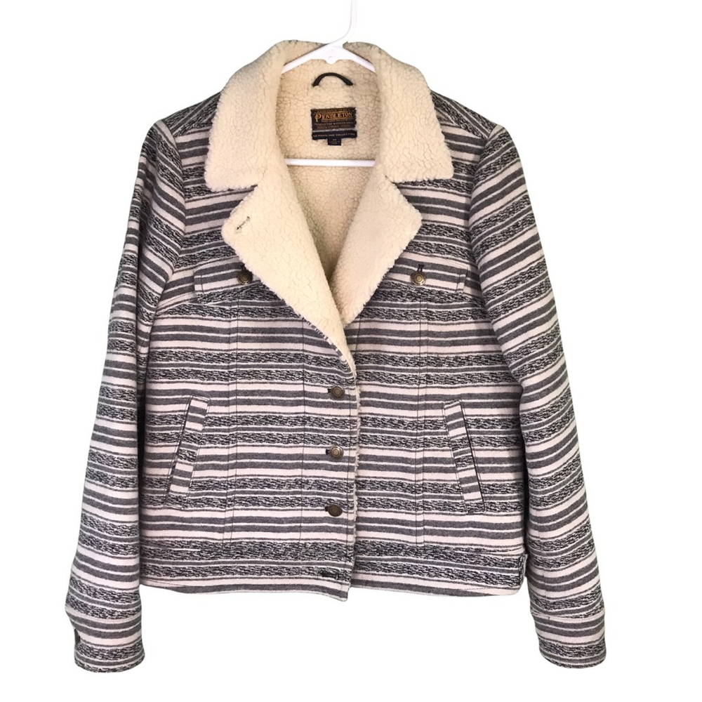 Pendleton Portland Collection Grey and Cream Shearling Jacket - medium